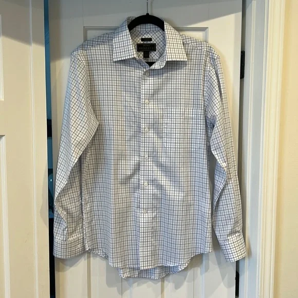 slim fit dress slacks Jos A Bank Mens 100% Cotton Blue Striped Slim Fit Dress Shirt main image 1